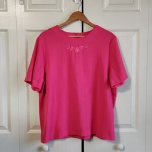 Vintage Graff Womens Pink Floral Top Size LG Embroidered Beaded Textured